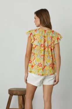 Velvet By Graham & Spencer CANDACE RUFFLE SLEEVE PRINTED TOP Womens 21 Velvet By Graham & Spencer CANDACE RUFFLE SLEEVE PRINTED TOP Womens