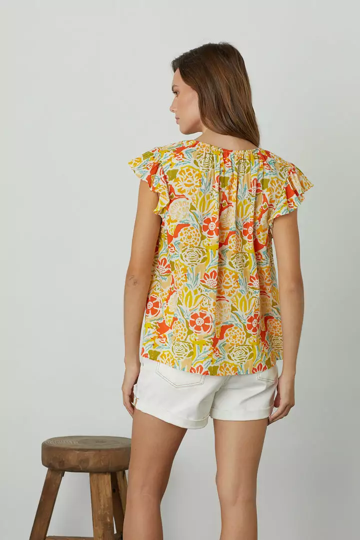 Velvet By Graham & Spencer CANDACE RUFFLE SLEEVE PRINTED TOP Womens 10 Velvet By Graham & Spencer CANDACE RUFFLE SLEEVE PRINTED TOP Womens