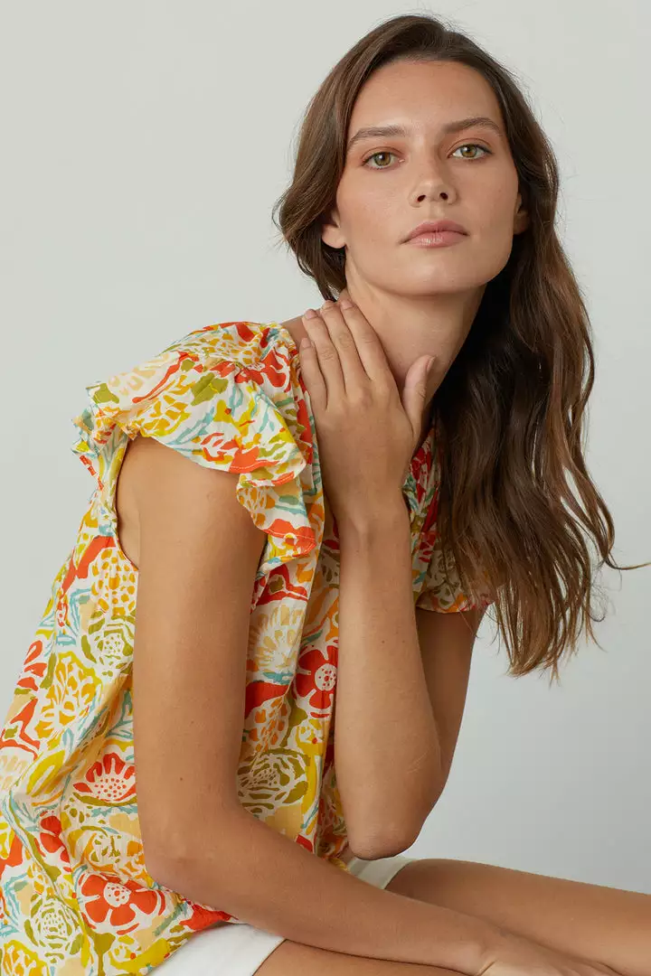 Velvet By Graham & Spencer CANDACE RUFFLE SLEEVE PRINTED TOP Womens 12 Velvet By Graham & Spencer CANDACE RUFFLE SLEEVE PRINTED TOP Womens