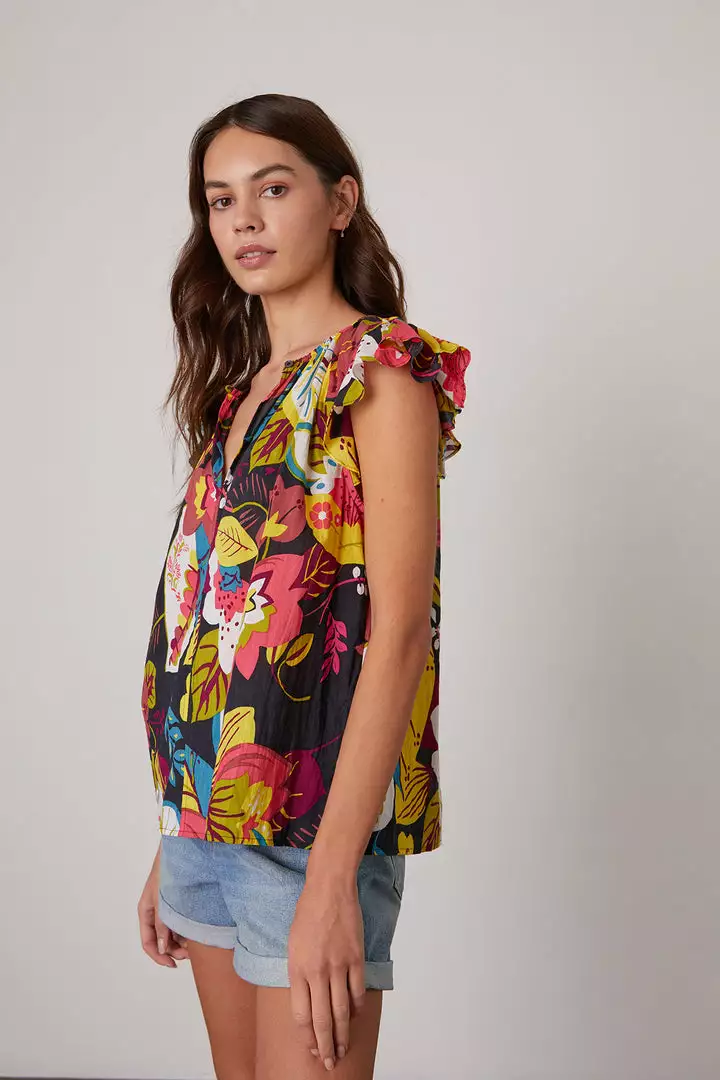 Velvet By Graham & Spencer CANDACE RUFFLE SLEEVE PRINTED TOP Womens 3 Velvet By Graham & Spencer CANDACE RUFFLE SLEEVE PRINTED TOP Womens