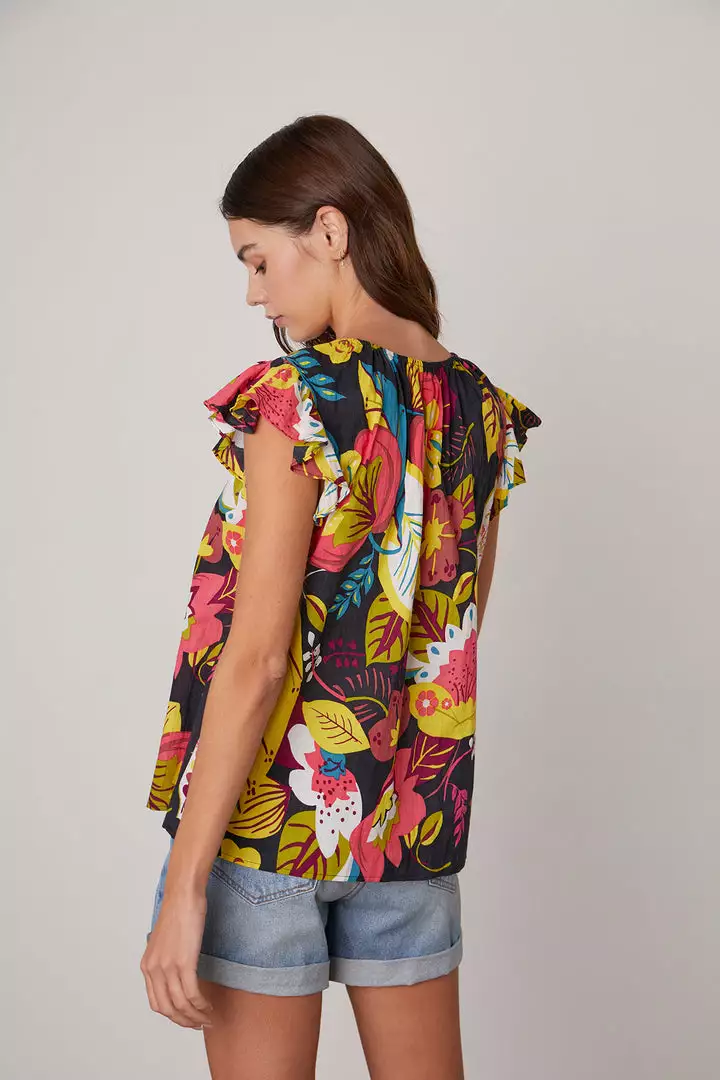 Velvet By Graham & Spencer CANDACE RUFFLE SLEEVE PRINTED TOP Womens 4 Velvet By Graham & Spencer CANDACE RUFFLE SLEEVE PRINTED TOP Womens