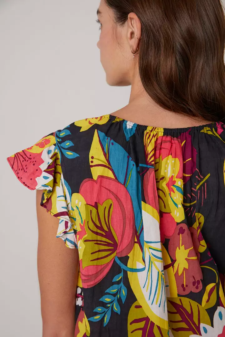 Velvet By Graham & Spencer CANDACE RUFFLE SLEEVE PRINTED TOP Womens 6 Velvet By Graham & Spencer CANDACE RUFFLE SLEEVE PRINTED TOP Womens