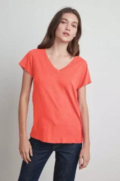Velvet By Graham & Spencer JILIAN ORIGINAL SLUB V-NECK TEE