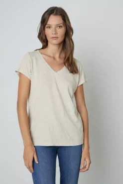Velvet By Graham & Spencer JILIAN ORIGINAL SLUB V-NECK TEE