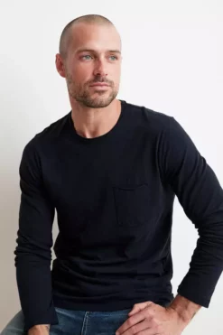 Velvet By Graham & Spencer Mens SIMEON RAW EDGE COTTON SLUB TEE