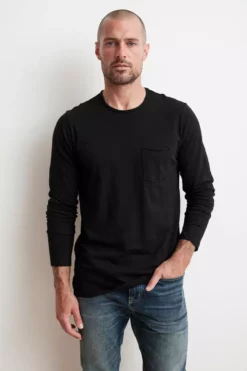 Velvet By Graham & Spencer Mens SIMEON RAW EDGE COTTON SLUB TEE