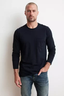 Velvet By Graham & Spencer Mens SIMEON RAW EDGE COTTON SLUB TEE