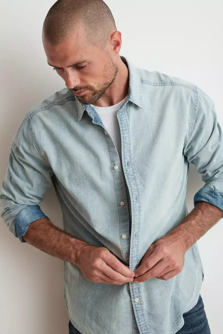 Velvet By Graham & Spencer PHOENIX COTTON CHAMBRAY BUTTON UP SHIRT 2 Velvet By Graham & Spencer PHOENIX COTTON CHAMBRAY BUTTON UP SHIRT