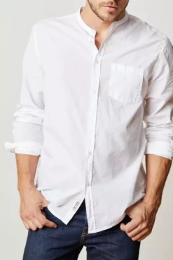 Velvet By Graham & Spencer Mens HEATH COLLARLESS WOVEN COTTON SHIRT