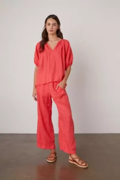 Velvet By Graham & Spencer JANINE PUFF SLEEVE LINEN TOP Womens
