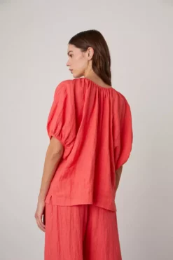 Velvet By Graham & Spencer JANINE PUFF SLEEVE LINEN TOP Womens