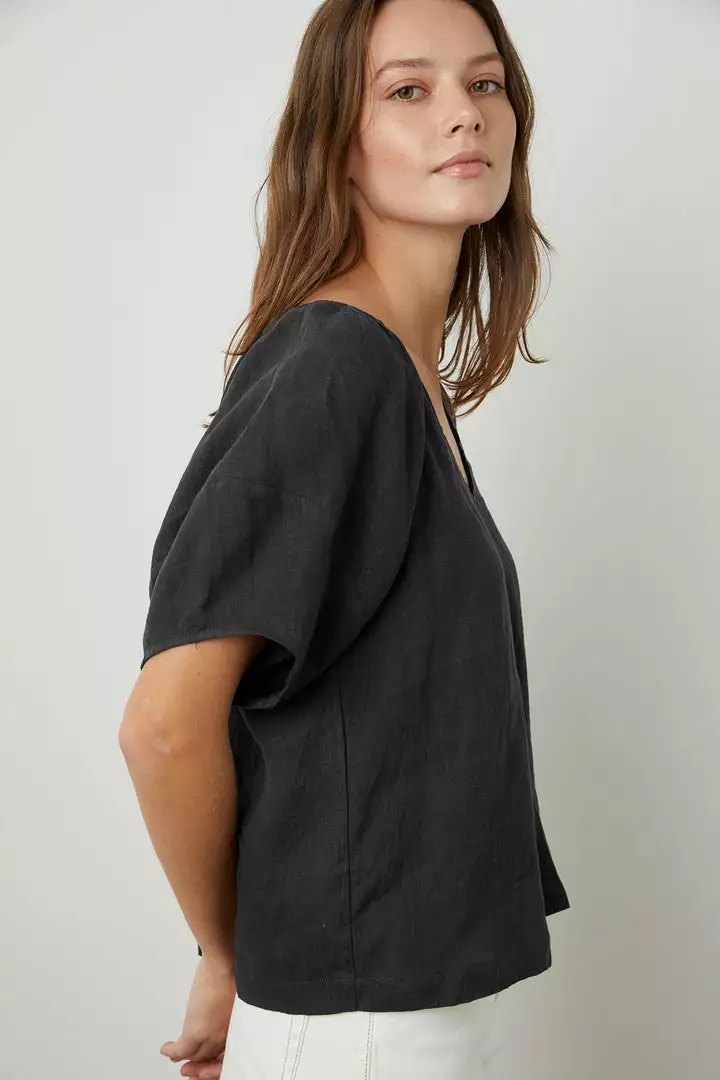 Velvet By Graham & Spencer Womens CALLIN PUFF SLEEVE LINEN TOP 14 Velvet By Graham & Spencer Womens CALLIN PUFF SLEEVE LINEN TOP