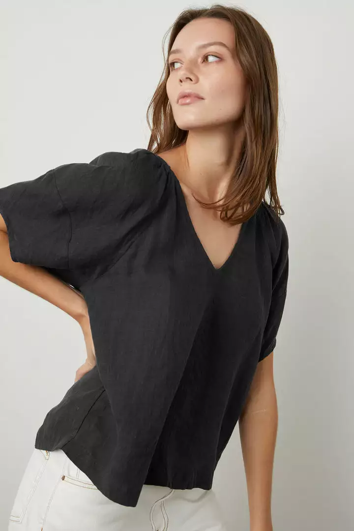 Velvet By Graham & Spencer Womens CALLIN PUFF SLEEVE LINEN TOP 13 Velvet By Graham & Spencer Womens CALLIN PUFF SLEEVE LINEN TOP