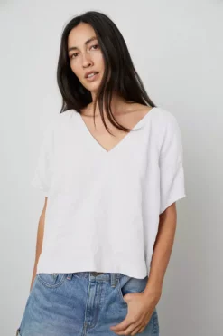 Velvet By Graham & Spencer Womens CALLIN PUFF SLEEVE LINEN TOP 27 Velvet By Graham & Spencer Womens CALLIN PUFF SLEEVE LINEN TOP