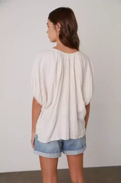 Velvet By Graham & Spencer JANINE PUFF SLEEVE LINEN TOP Womens