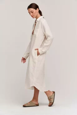 Velvet By Graham & Spencer Womens JORA LINEN BUTTON-UP DRESS