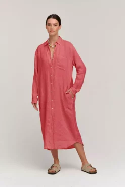 Velvet By Graham & Spencer Womens JORA LINEN BUTTON-UP DRESS