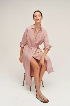 Velvet By Graham & Spencer Womens JORA LINEN BUTTON-UP DRESS