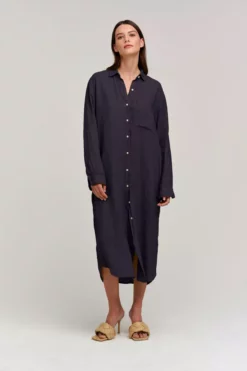 Velvet By Graham & Spencer Womens JORA LINEN BUTTON-UP DRESS