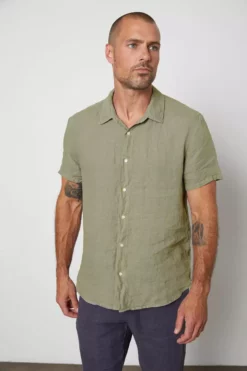 Velvet By Graham & Spencer MACKIE LINEN BUTTON-UP SHIRT Mens