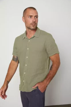 Velvet By Graham & Spencer MACKIE LINEN BUTTON-UP SHIRT Mens