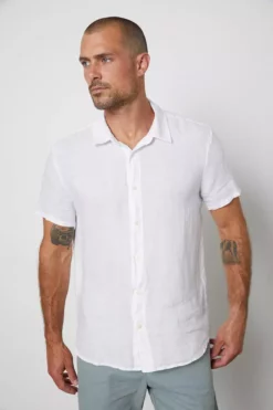 Velvet By Graham & Spencer MACKIE LINEN BUTTON-UP SHIRT Mens