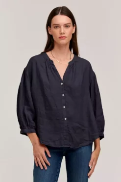 Velvet By Graham & Spencer Womens MATEA LINEN BUTTON UP BLOUSE 14 Velvet By Graham & Spencer Womens MATEA LINEN BUTTON UP BLOUSE