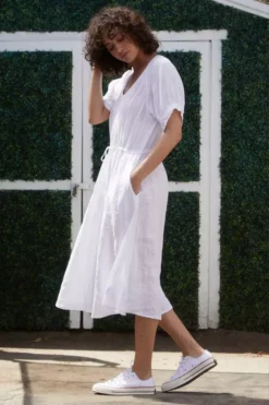 Velvet By Graham & Spencer Womens NANETTE LINEN MIDI DRESS