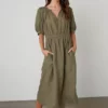 Velvet By Graham & Spencer Womens WHITNEY CUT OUT LINEN DRESS