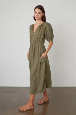 Velvet By Graham & Spencer Womens WHITNEY CUT OUT LINEN DRESS