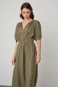 Velvet By Graham & Spencer Womens WHITNEY CUT OUT LINEN DRESS
