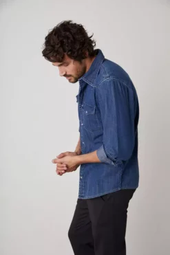 Velvet By Graham & Spencer WAYNE DENIM BUTTON-UP SHIRT Mens 8 Velvet By Graham & Spencer WAYNE DENIM BUTTON-UP SHIRT Mens